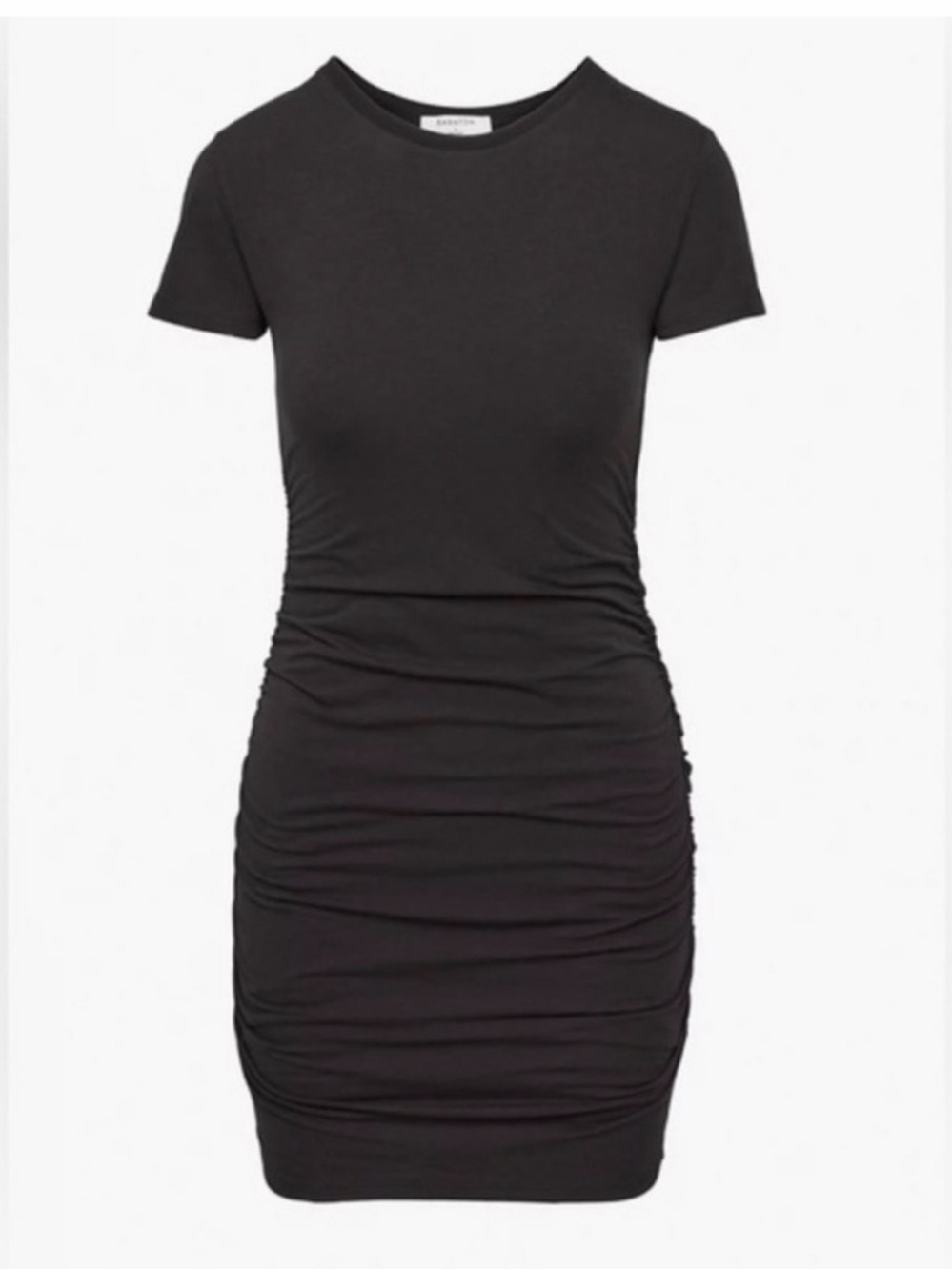 Babaton Aritzia Black Covet Ruched Mini Dress Size M Short Sleeve